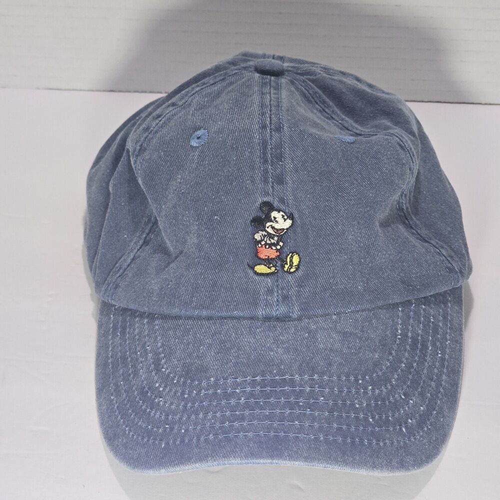 Disney Parks Baseball Hat Cap Blue Jean Denim Mickey Mouse Embroidered Adult